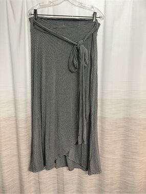 GAP Gray Striped Wrap Midi Skirt with Tie